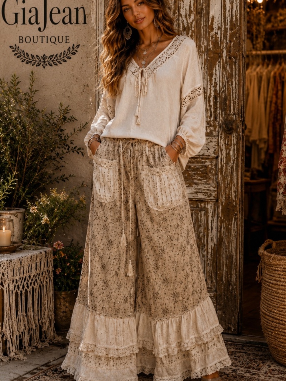 🎂 POL “ Brooklyn 2 “ POL Wide Leg Pants in Double Gauze with Ruffle Detail 62